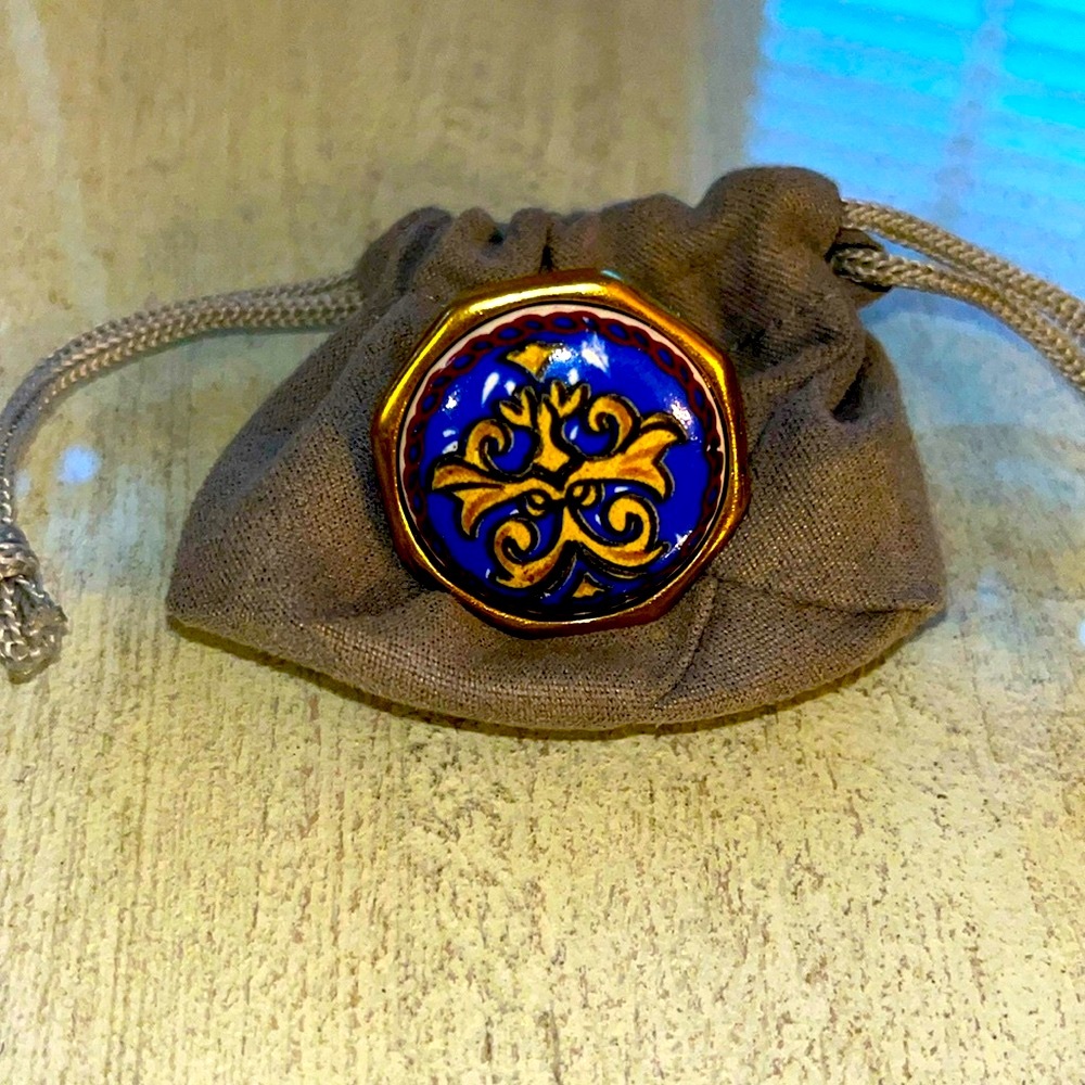 Vintage Patricia Nash large blue and gold Costume Ring- adjustable band. GrCon❤️ - Picture 2 of 9